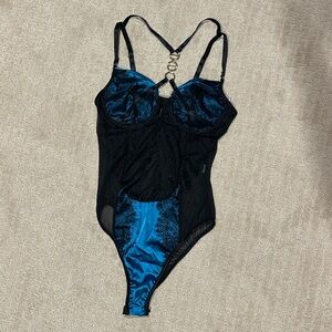 Black and Blue Strappy Fancy Bodysuit NWOT